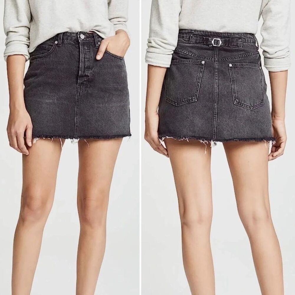 Free People Dark Denim Mini Skirt Sz 29 Raw Hem